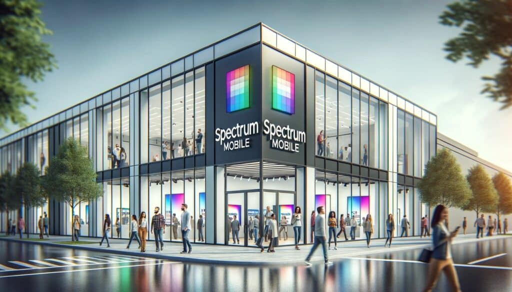 Facade of a Spectrum Mobile retail store, complete with branding and signage